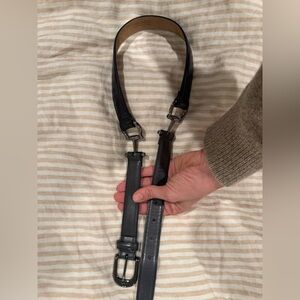 Grey Calfskin Horsebit Belt with gunmetal hardware